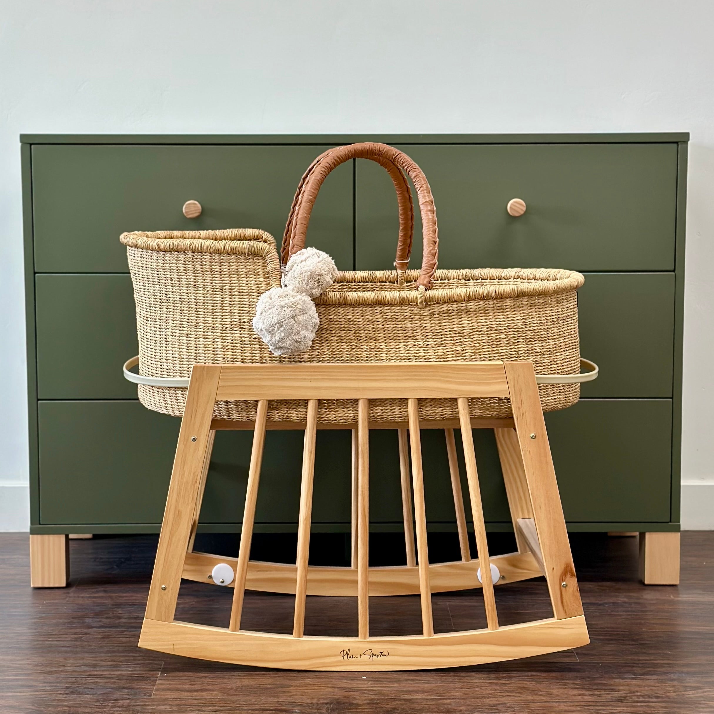 Camel Vegan Leather Handle Moses Basket