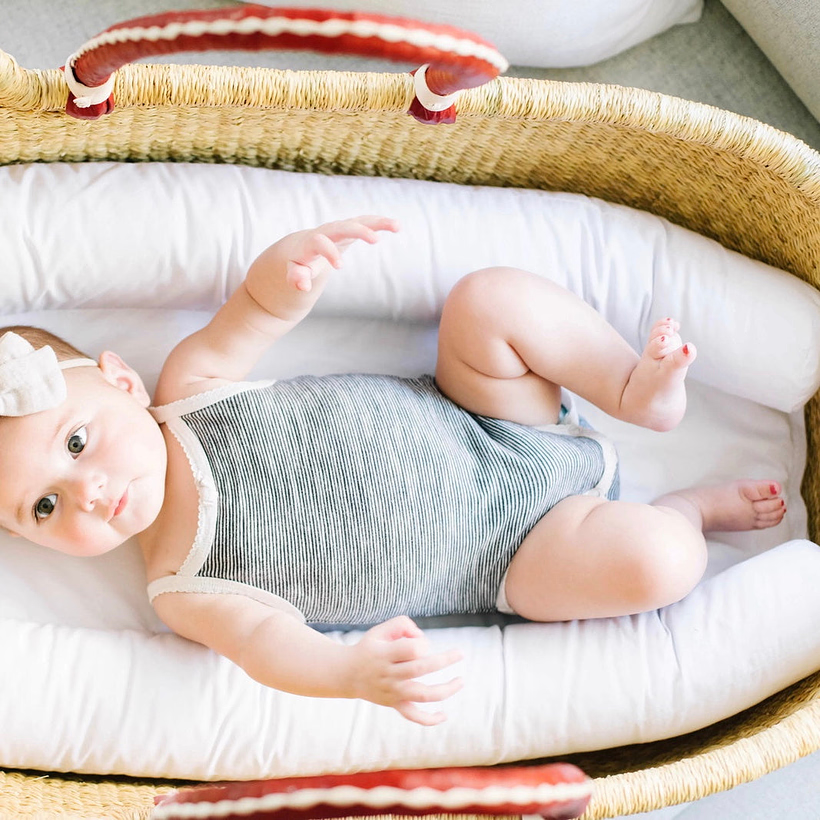 Black Vegan Leather Handle Moses Basket