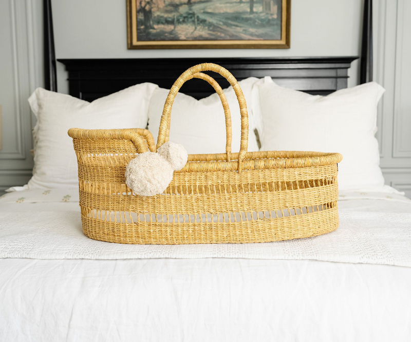 Natural Modern Open Weave<br> African Moses Basket <br> Vegan Handle