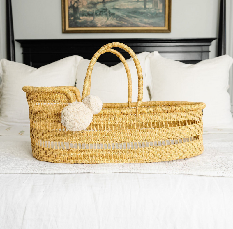 Natural Modern Open Weave<br> African Moses Basket <br> Vegan Handle