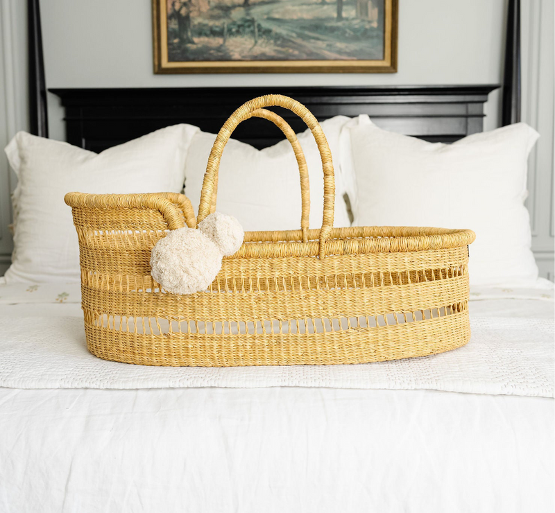 Natural Modern Open Weave<br> African Moses Basket <br> Vegan Handle