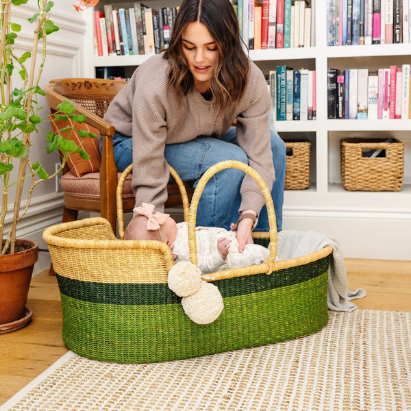 Green Two Tone<br> African Moses Basket<br>Vegan Handle