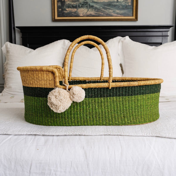 Green Two Tone<br> African Moses Basket<br>Vegan Handle