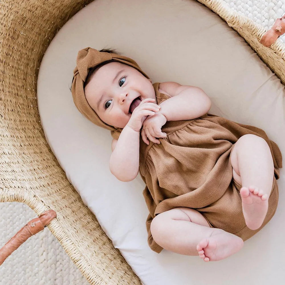 Cognac + Cream Handle Moses Basket