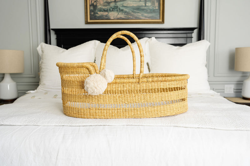 Natural Modern Open Weave<br> African Moses Basket <br> Vegan Handle