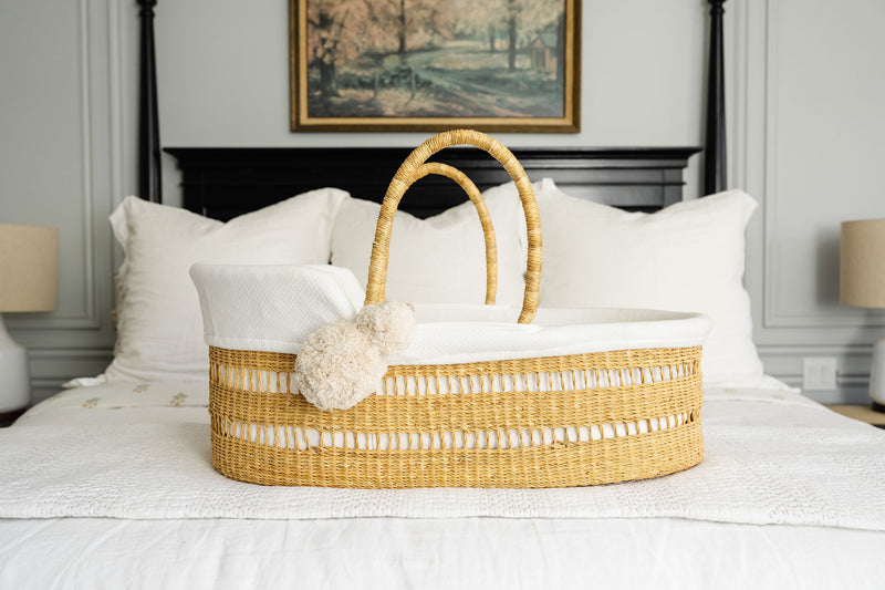 Natural Modern Open Weave<br> African Moses Basket <br> Vegan Handle