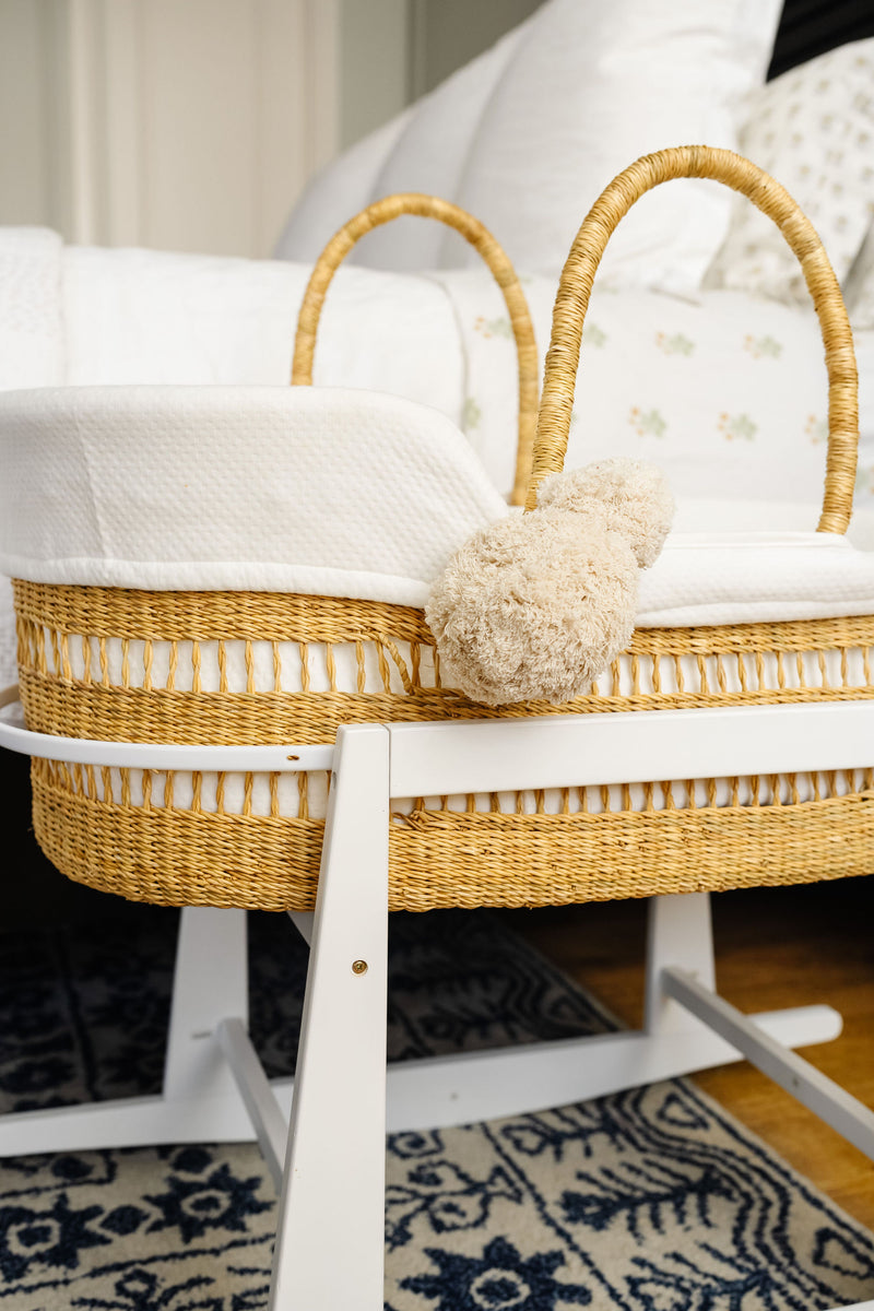 Natural Modern Open Weave<br> African Moses Basket <br> Vegan Handle