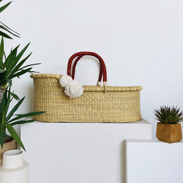 Basket Only<br>Natural<br>African Moses Basket<br>Cognac + Cream Handle