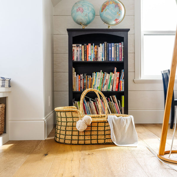 Moss Green Grid<br> African Moses Basket<br>Vegan Handle