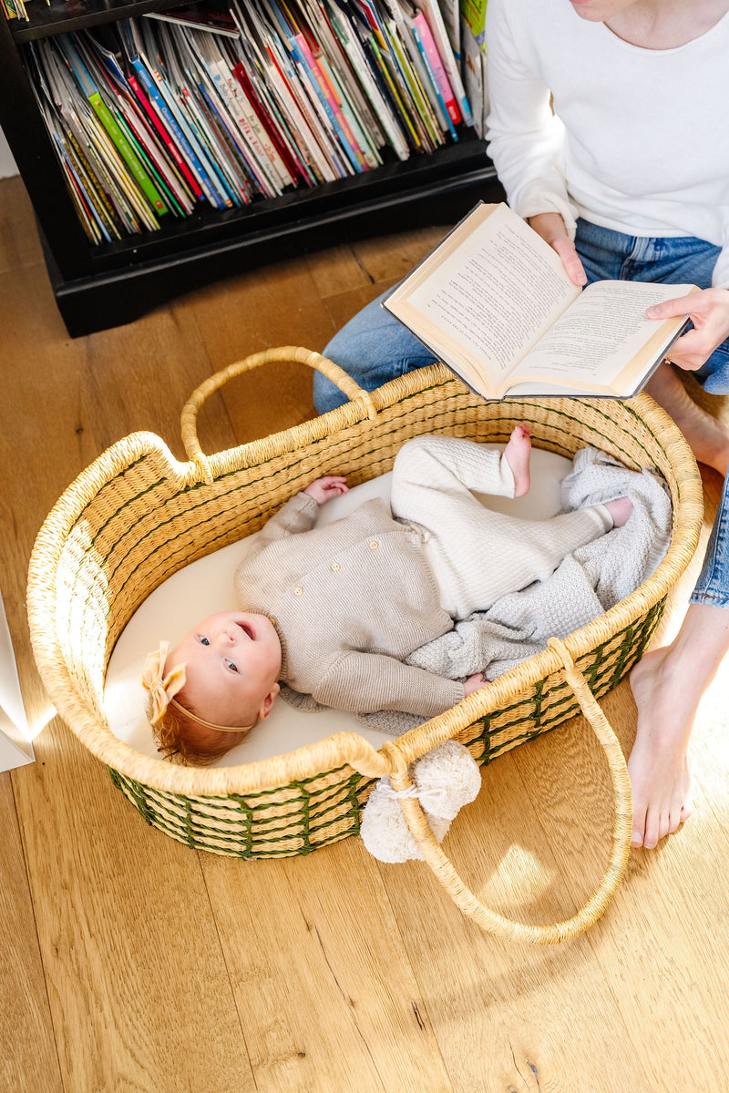 Moss Green Grid<br> African Moses Basket<br>Vegan Handle