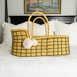 Moss Green Grid<br> African Moses Basket<br>Vegan Handle