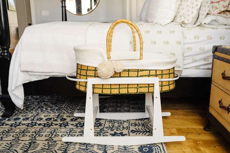 Moss Green Grid<br> African Moses Basket<br>Vegan Handle