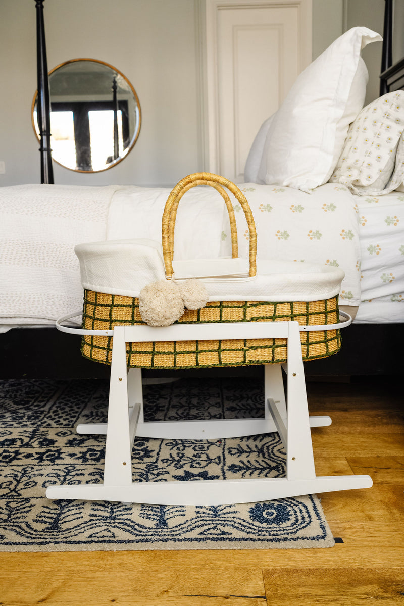 Moss Green Grid<br> African Moses Basket<br>Vegan Handle