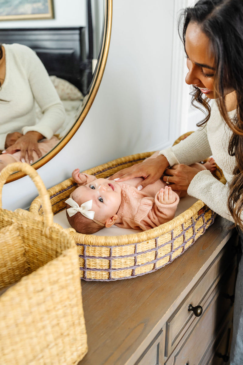 Lavender Grid<br>Changing Basket<br>Vegan Handle