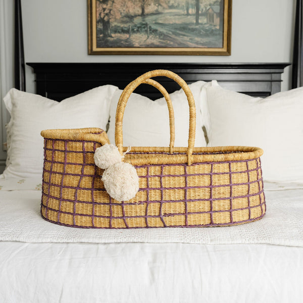 Lavender Grid<br> African Moses Basket<br>Vegan Handle