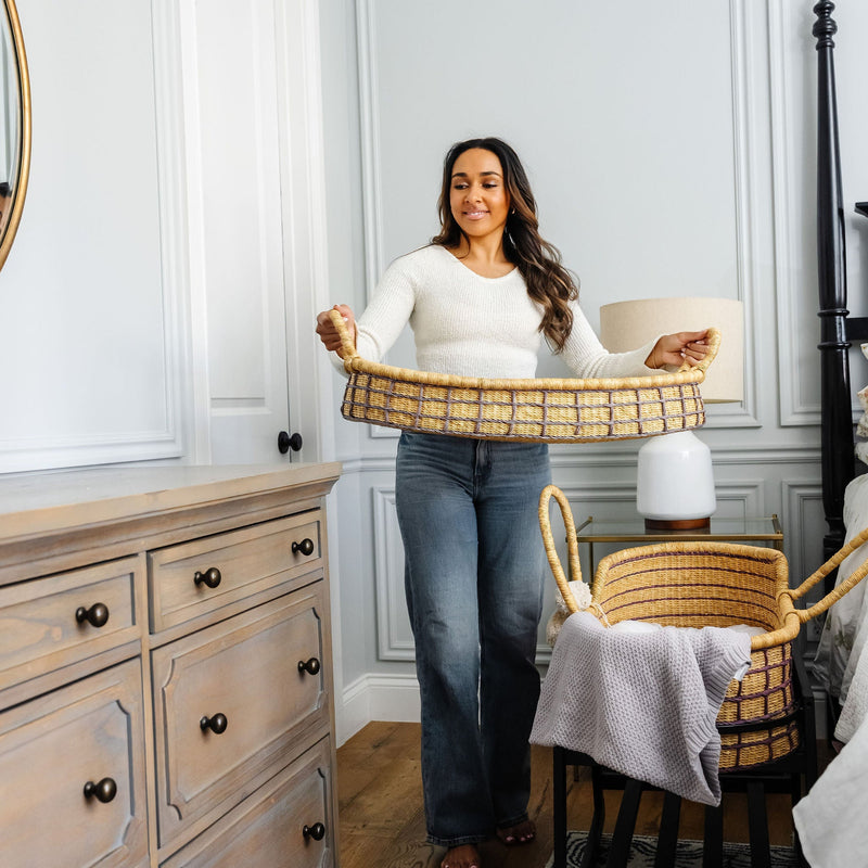 Lavender Grid<br>Changing Basket<br>Vegan Handle