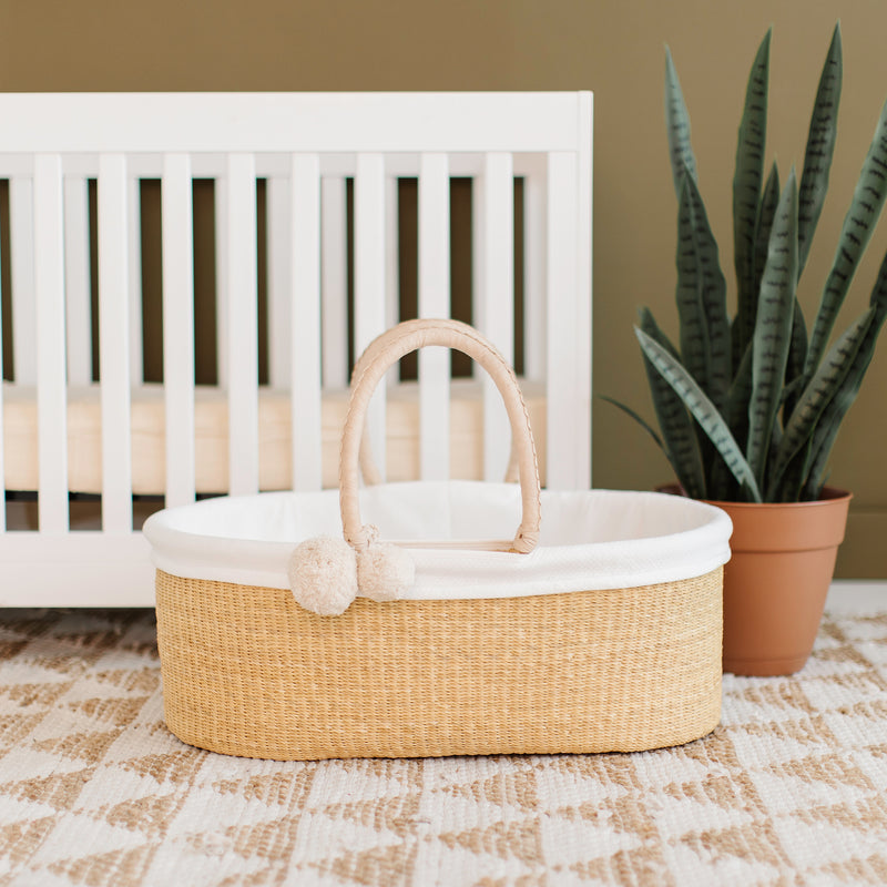 Natural<br> African Moses Basket<br> No Hood<br> Cream Handle