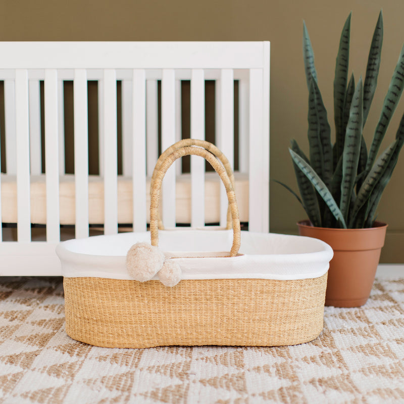 Natural<br> African Moses Basket <br>No Hood<br> Vegan Handle