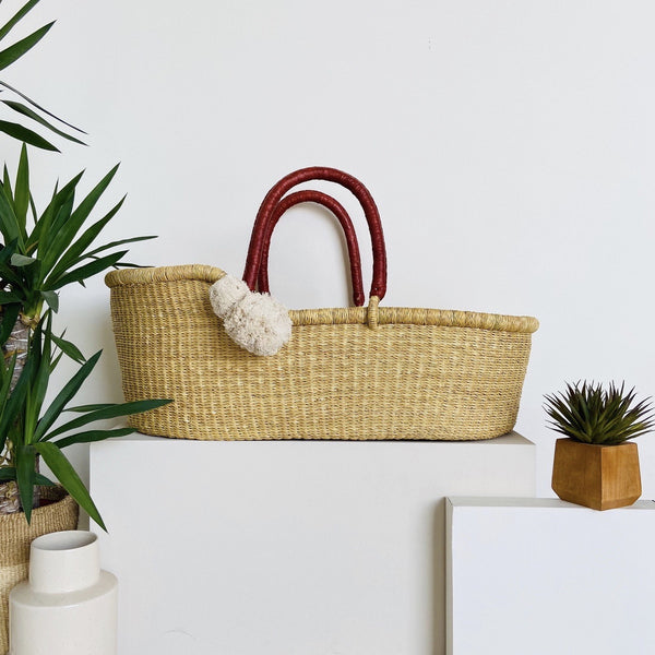 Perfectly Imperfect<br> African Moses Basket<br>Cognac Handle